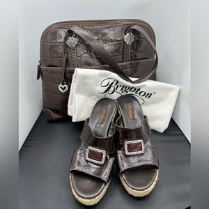 Bundle- Brighton Brown Croc Purse and Wedge Sandal Shoes| Size 10|
